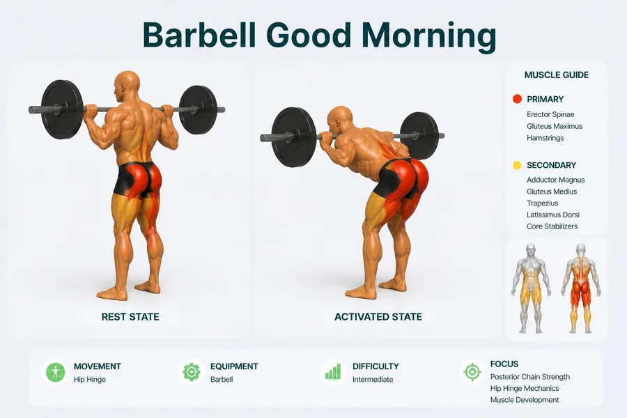 Good Morning — rest and activated positions with muscles worked